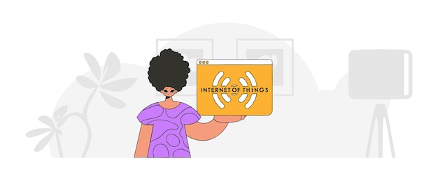 Persona en el suelo con el símbolo de IoT, aspecto moderno de carácter vectorial.