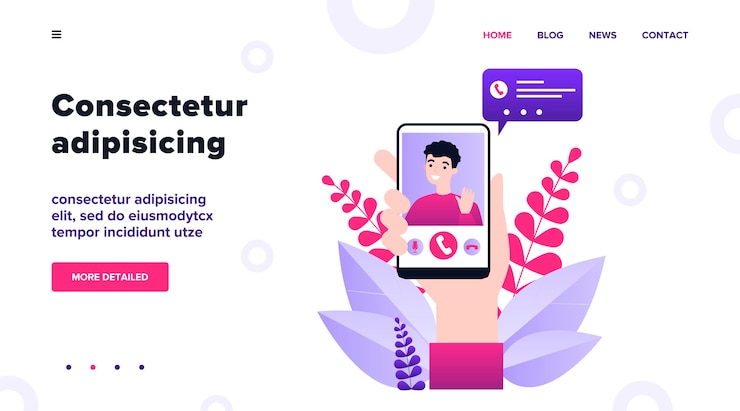 Vector persona con teléfono inteligente y llamando a través de la ilustración de la aplicación móvil de chat de video. hombre lindo saludando con la mano desde la pantalla del teléfono. concepto de comunicación y tecnología digital.