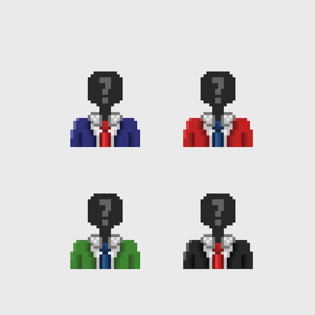 Vector persona con traje con cabeza de acertijo en estilo pixel art