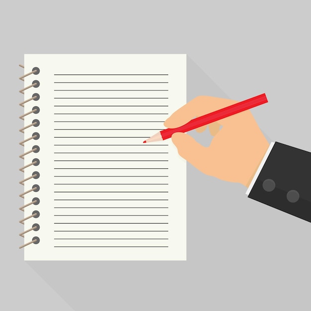 Persona en un traje de negocios escribiendo notas con un lápiz rojo