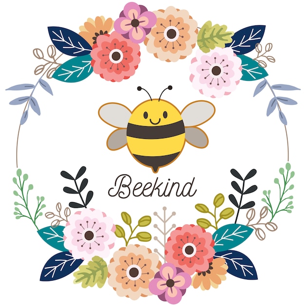 Vector el personaje de abeja linda con corona de flores en el estilo plano. ilustración