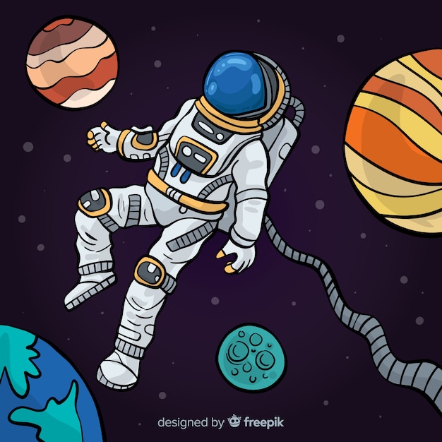 Vector personaje adorable de astronauta dibujado a mano