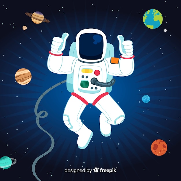 Personaje adorable de astronauta con diseño plano