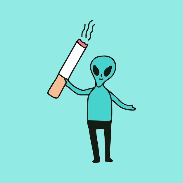 Personaje alienígena con cigarrillo, ilustración para camiseta, pegatina o ropa.