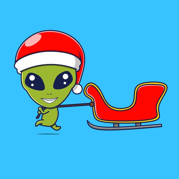 Personaje alienígena tirando del trineo de Papá Noel