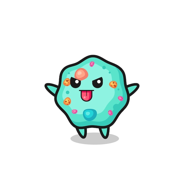 Personaje de ameba travieso en pose burlona, diseño de estilo lindo para camiseta, pegatina, elemento de logotipo