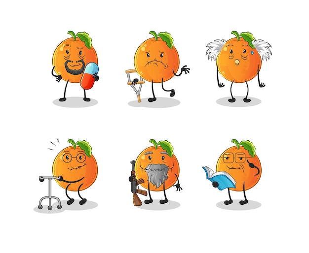 Personaje anciano naranja. vector de mascota de dibujos animados