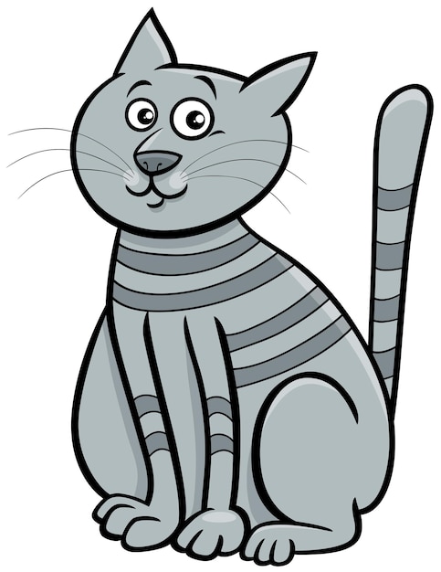 Personaje animal cómico de gato atigrado gris de dibujos animados