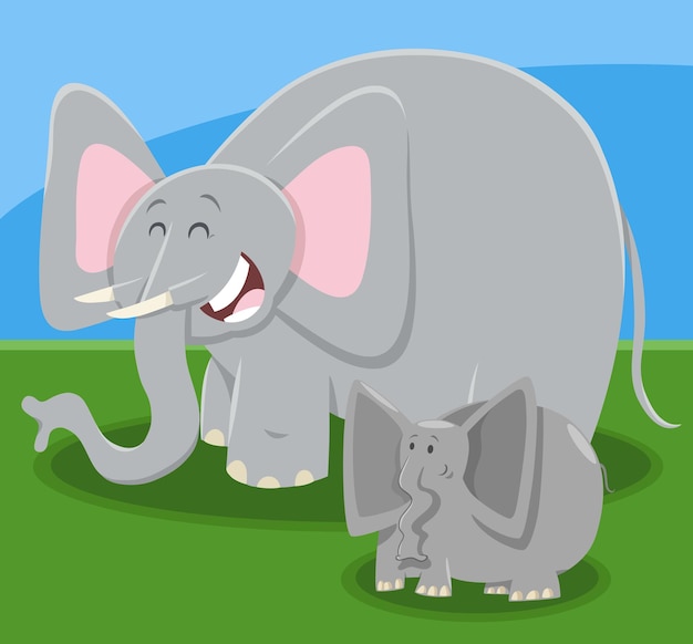 personaje animal de dibujos animados de elefante con bebé elefante