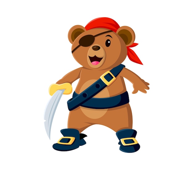 Personaje animal de dibujos animados de oso pirata y corsario