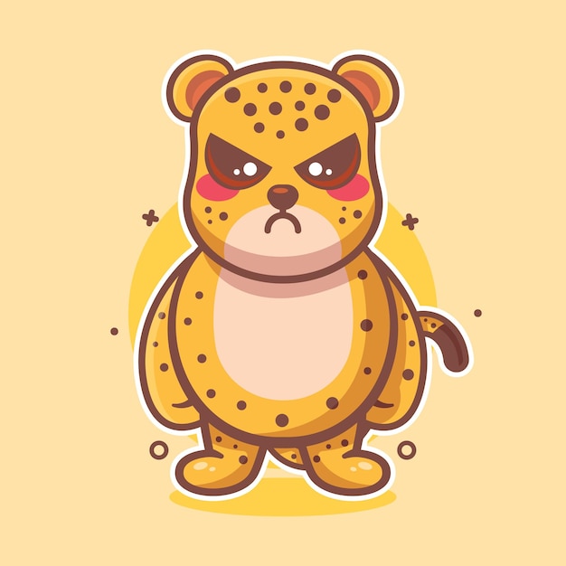 personaje animal de guepardo serio mascota con expresión enojada dibujos animados aislados