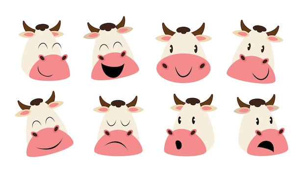 Personaje animal de vaca en varias posiciones de acción ilustración vectorial