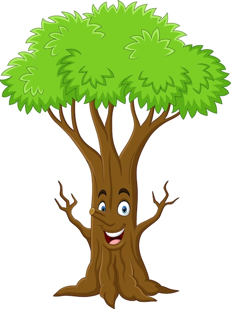 Vector personaje de árbol divertido de dibujos animados sobre fondo blanco