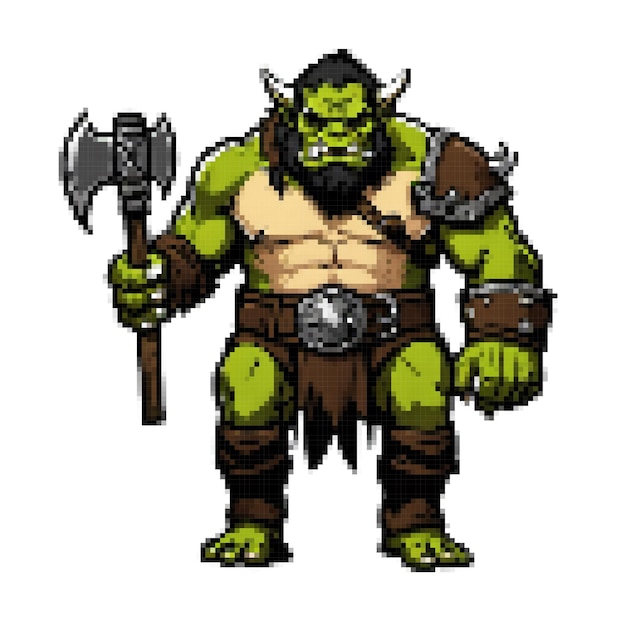 Personaje de arte de píxeles enemigo señor orco de juegos retro
