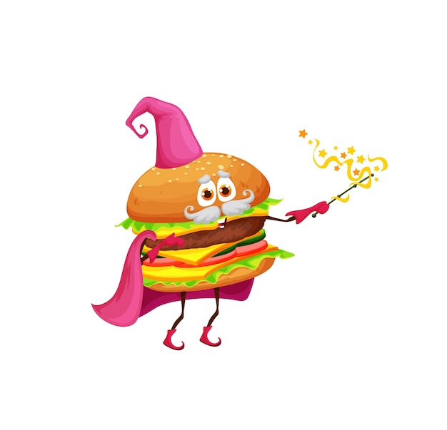 Vector personaje de asistente de hamburguesa con queso divertido de dibujos animados