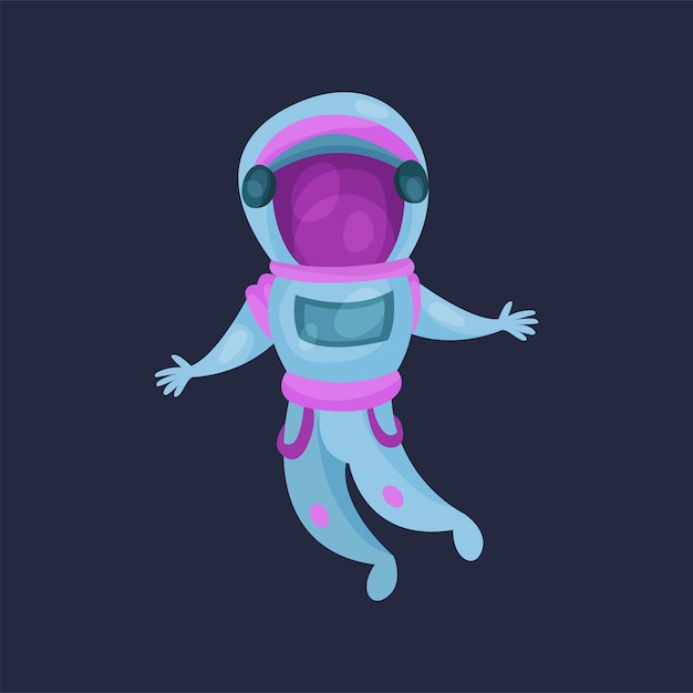 Personaje de astronauta en traje espacial, astronauta volando en vector de dibujos animados de espacio ilustración sobre un fondo azul oscuro