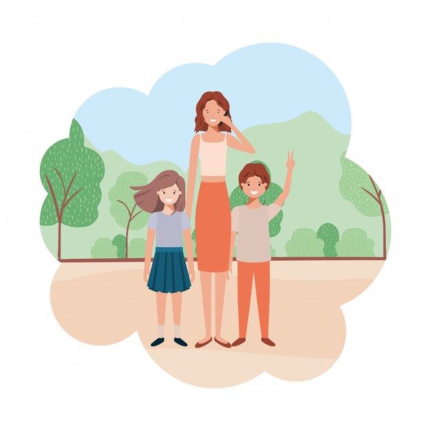 Vector personaje de avatar de mamá con hijos