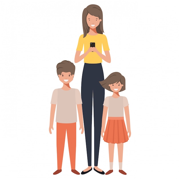 Vector personaje de avatar de mamá con sus hijos