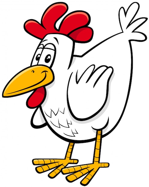 Personaje de ave de granja de dibujos animados de gallina o pollo