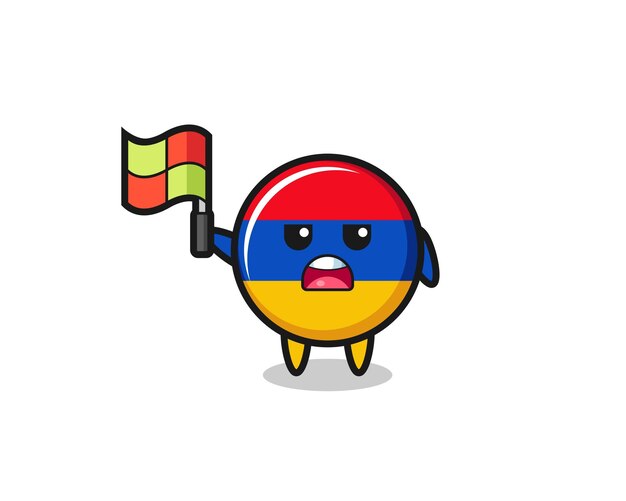 Personaje de la bandera de Armenia como juez de línea poniendo la bandera en un lindo diseño