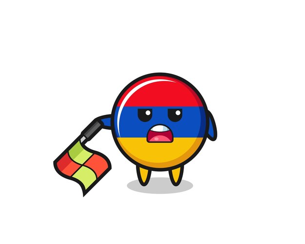 El personaje de la bandera de Armenia como juez de línea sostiene la bandera en un diseño lindo de ángulo de 45 grados