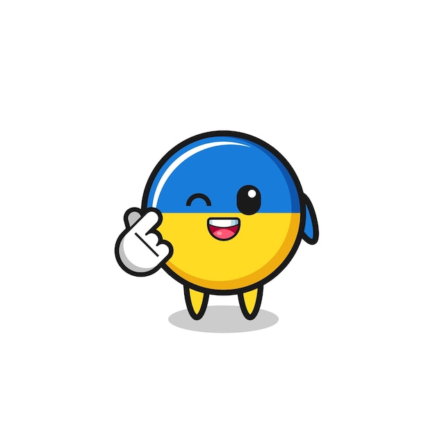 Personaje de la bandera de Ucrania haciendo corazón de dedo coreano