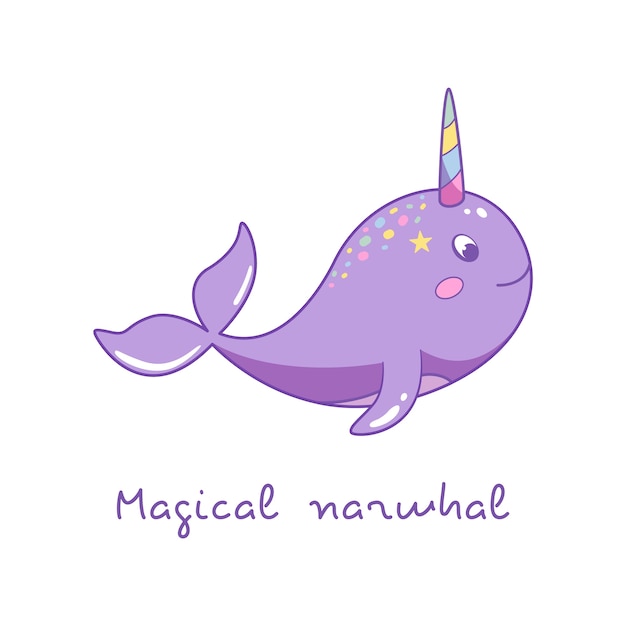 Personaje bebé unicornio narval ilustración