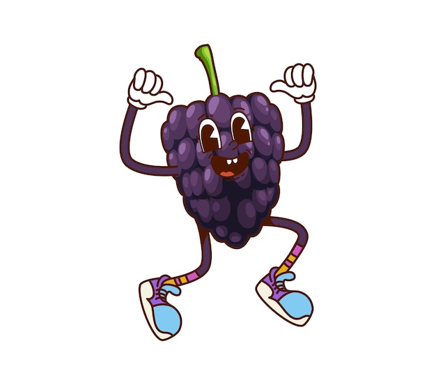 El personaje de Blackberry de dibujos animados retro groovy saltando