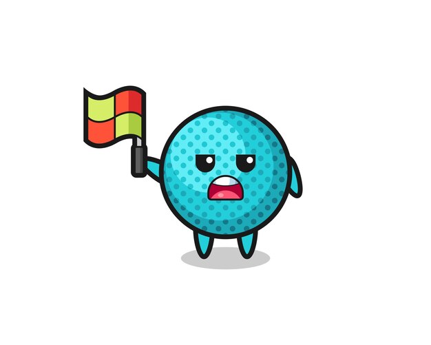 Personaje de bola puntiaguda como juez de línea levantando la bandera