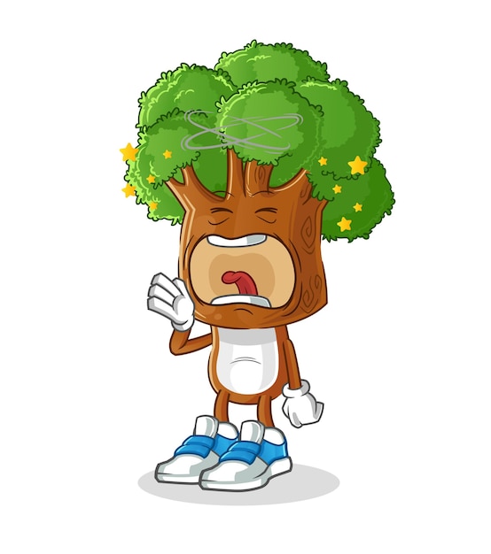 Personaje de bostezo de dibujos animados de cabeza de árbol. vector de mascota de dibujos animados