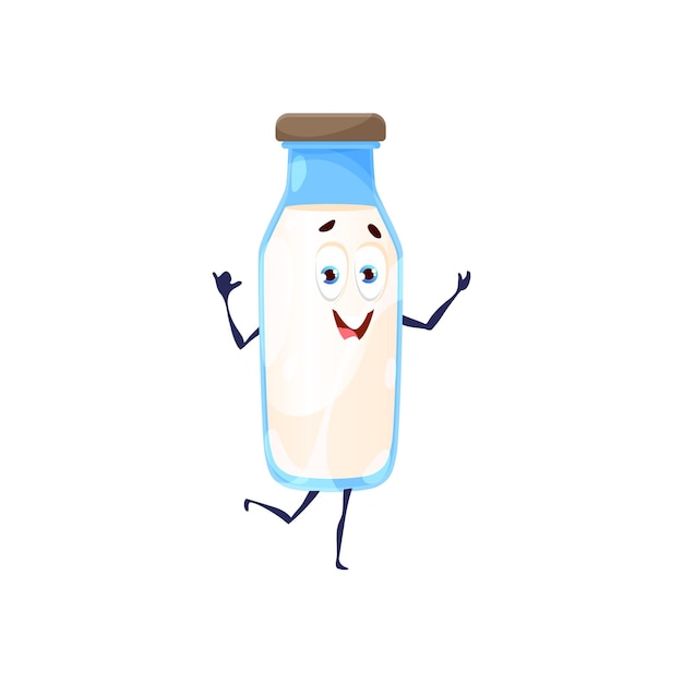 Personaje de botella de leche de dibujos animados kéfir aislado