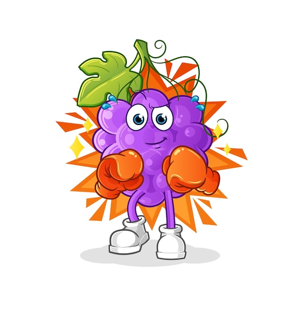 Vector el personaje de boxeador de uva. vector de mascota de dibujos animados