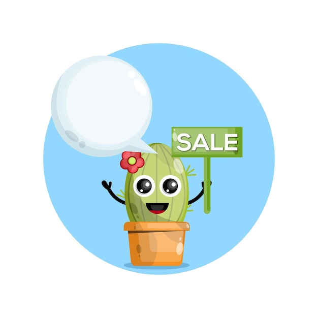 personaje de cactus con anuncio de venta