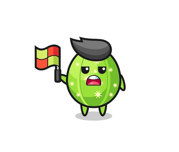 Personaje de cactus como juez de línea levantando la bandera.