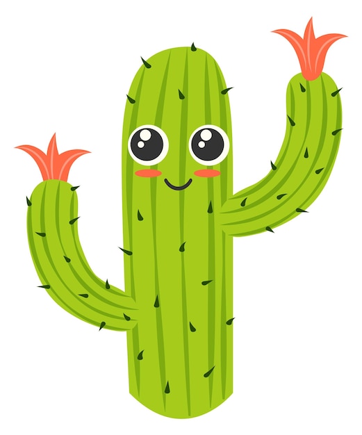 Vector el personaje del cactus kawaii es un emoji suculento y encantador.