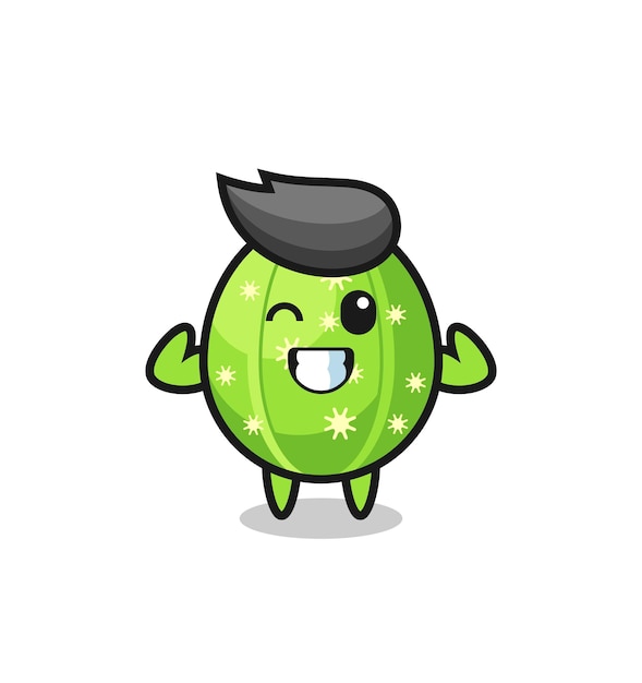 El personaje de cactus musculoso está posando mostrando sus músculos, diseño de estilo lindo para camiseta, pegatina, elemento de logotipo