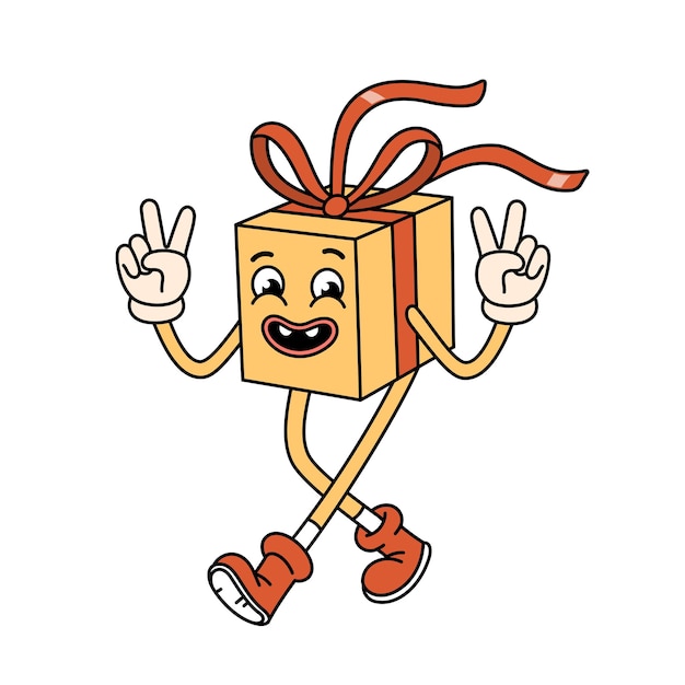 Personaje de caja de regalos de Navidad retro personaje de dibujos animados vectorial