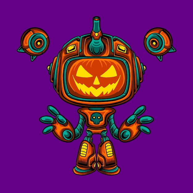 Personaje de calabaza de halloween robot mecha