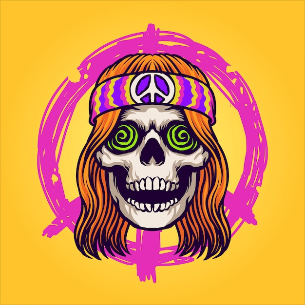 Personaje de calavera hippie