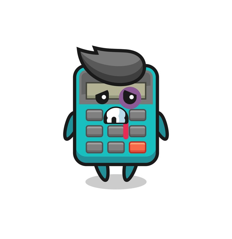 Vector personaje de calculadora herido con una cara magullada