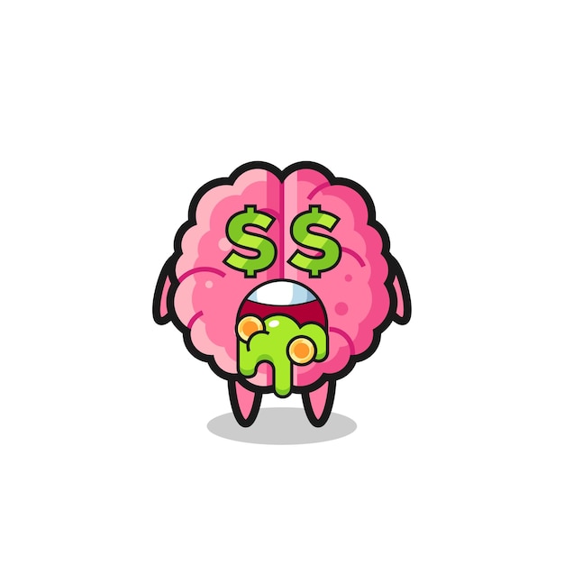 Personaje de cerebro con una expresión de locura por el dinero, diseño de estilo lindo para camiseta, pegatina, elemento de logotipo