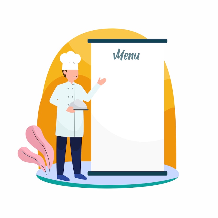 Vector personaje de chef con ilustración de menú vacío