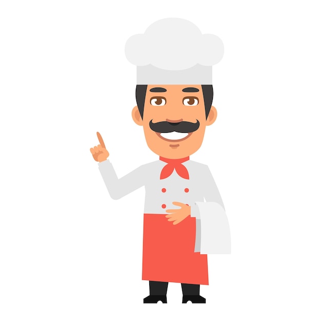 El personaje del chef sosteniendo la toalla y señalando con el dedo y sonriendo