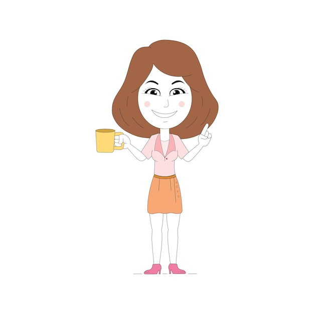Vector personaje de chica corporativa sosteniendo una taza de vector de imágenes prediseñadas de café aislado en fondo blanco.