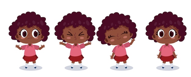 Personaje de chica linda kawaii en varias ilustraciones de vectores de dibujos animados de emociones
