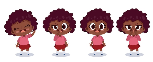 Personaje de chica linda kawaii en varias ilustraciones de vectores de dibujos animados de emociones