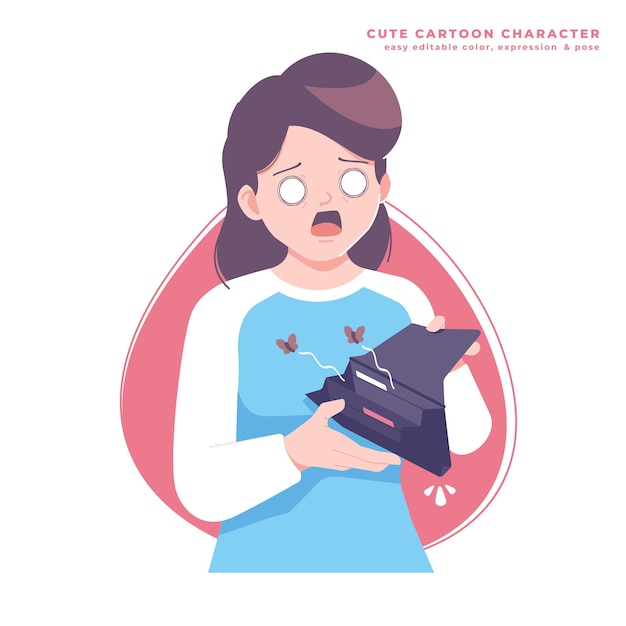 personaje de chica pobre con el bolsillo vacío ilustración
