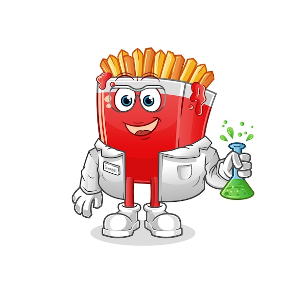 Personaje científico de papas fritas. vector de mascota de dibujos animados