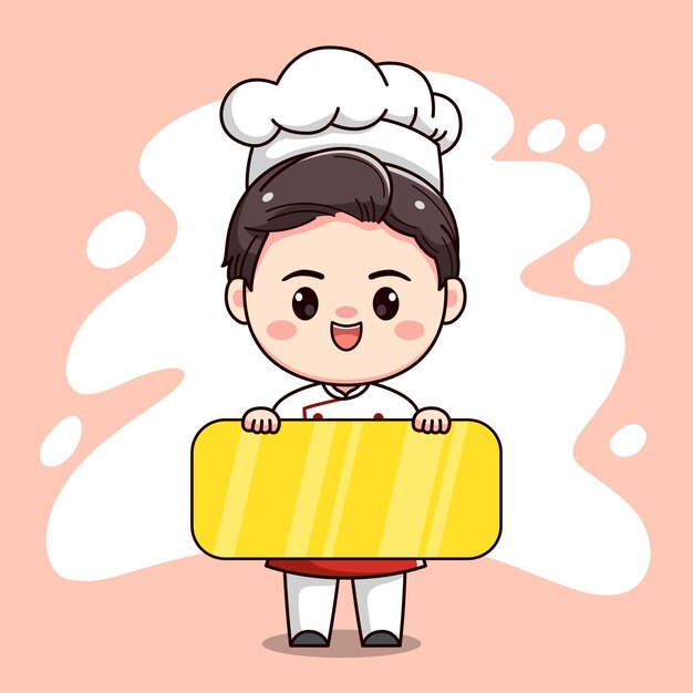 personaje de cocinero con un tablero para el texto