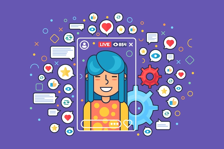 Vector personaje de color plano streamer femenino asiático